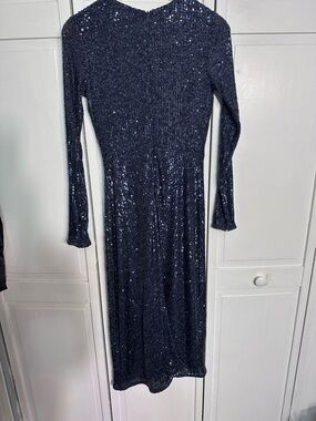 Ann Taylor Navy Sequin Long Sleeve Midi Dress